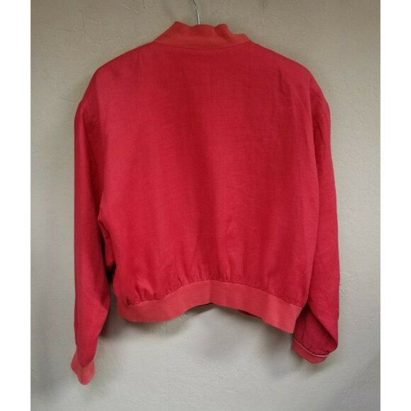 Silk Club Womens Varsity Jacket Full Zipper Shoulder Pads Medium Red Linen - Picture 2 of 5
